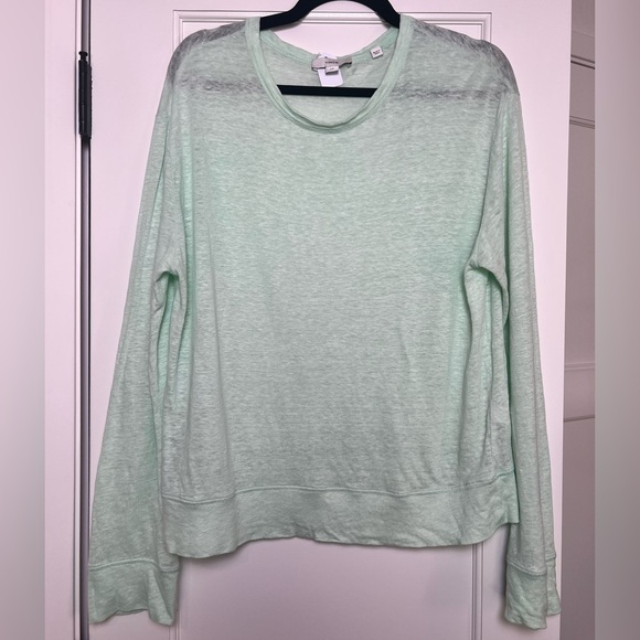 Vince Mint Green Linen Long Sleeve Tee (Large) - Picture 2 of 4